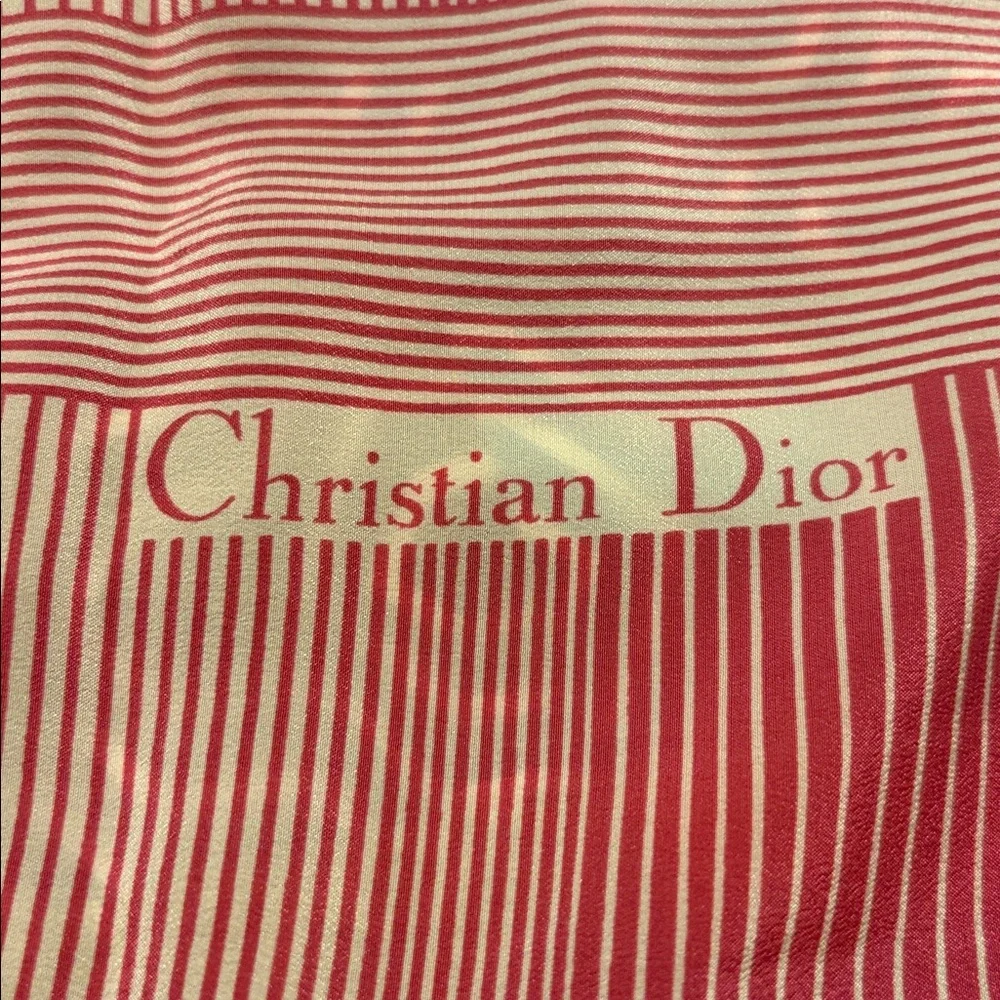 Dior Red and Cream Striped Silk Scarf